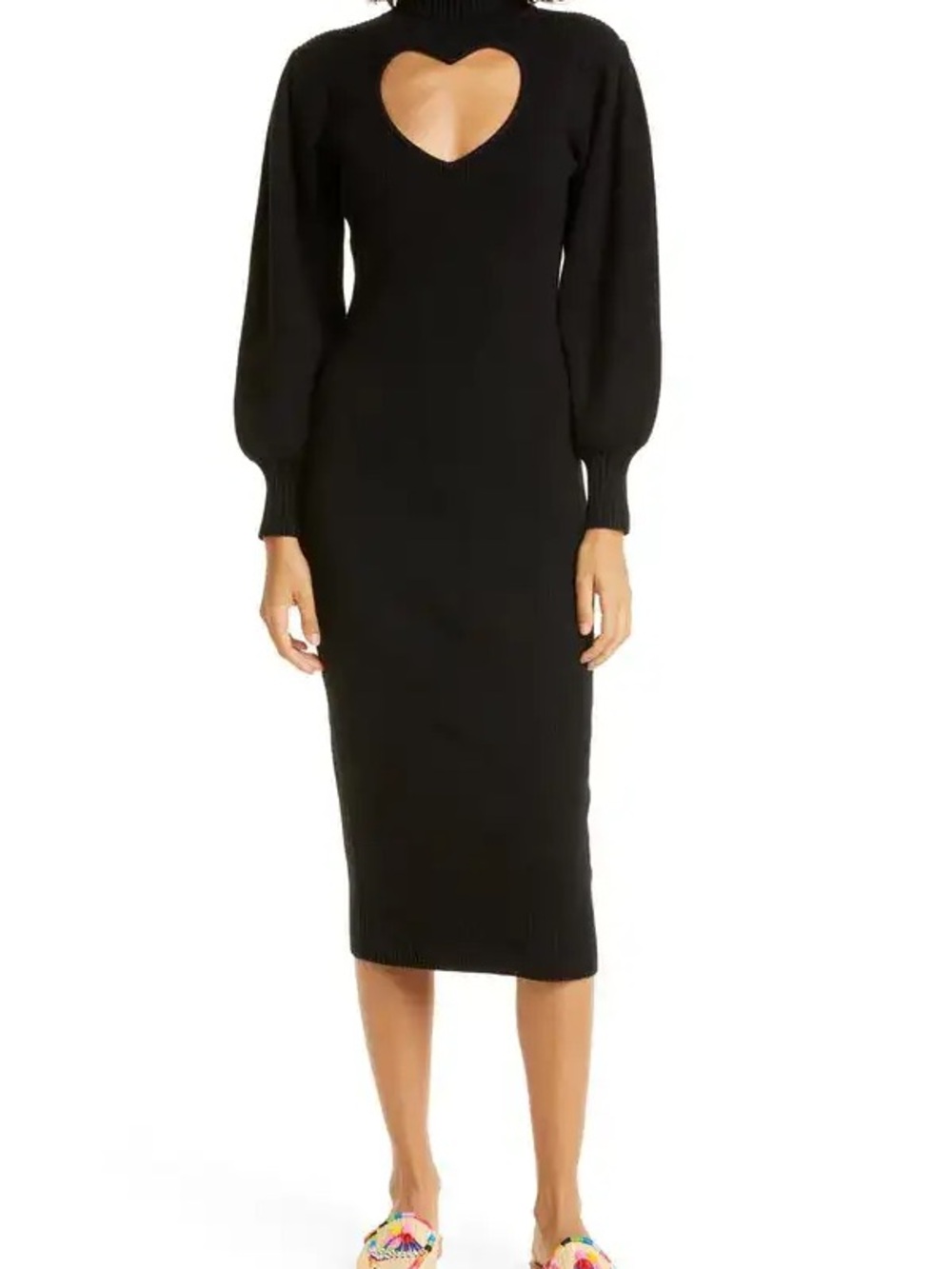 FARM Rio Black Heart Cut Out Sweater MIDI Dress Medium
